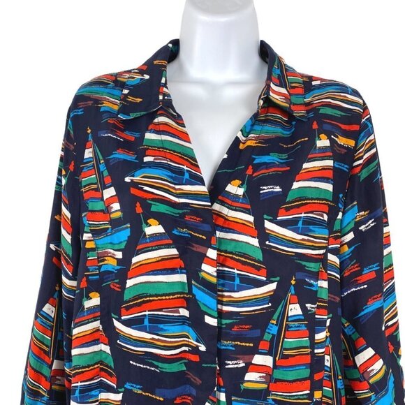 Soft‎ Surroundings Top Petite Medium Nautical Sail Away Sailboat Multicolor - Picture 3 of 5